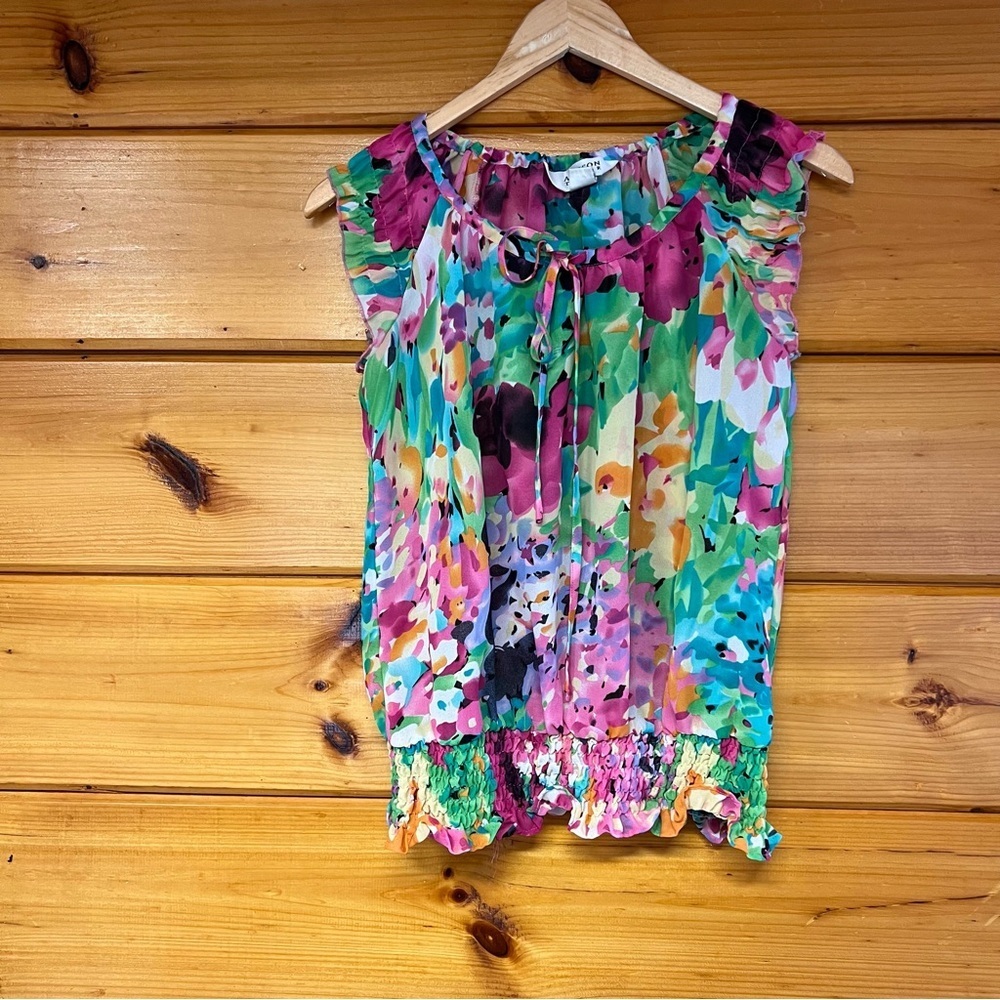 Allison Taylor Tie Adjustable Neck Floral Multicolor Women's Top S